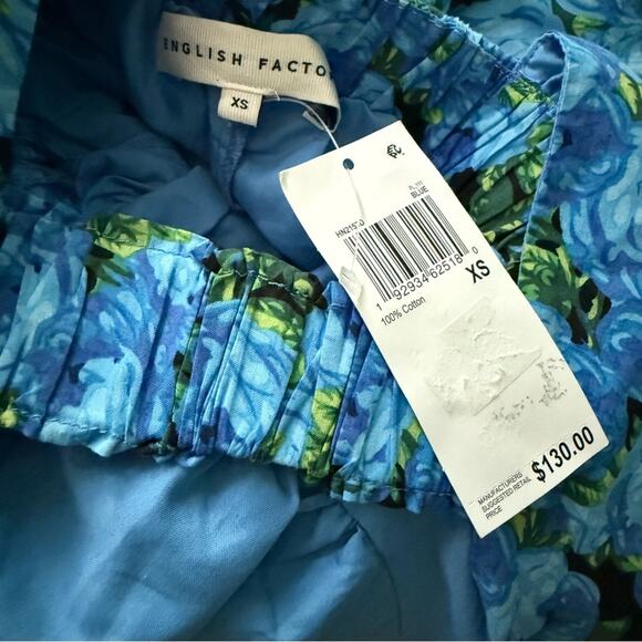 English Factory Women's Floral-Print Tiered Flutter-Sleeve Dress Blue Sz XS NWT - Picture 7 of 9